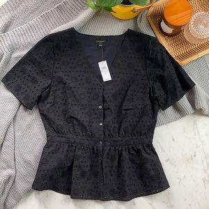 Ann Taylor black eyelet peplum top